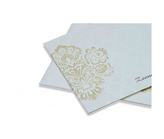 Indian Wedding Card in Ivory with Embossed Motifs in Golden