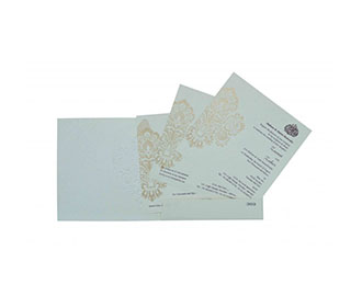 Indian Wedding Card in Ivory with Embossed Motifs in Golden