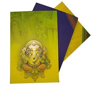 Indian Wedding Card in Lime and Green with Beautiful Ganesha