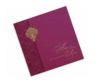Indian Wedding Card in Pink with Gate fold & Golden Motifs