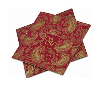 Indian Wedding Card in Red with Traditional Paisley Designs