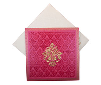 Indian Wedding Card in Square in Pink with Golden Motifs