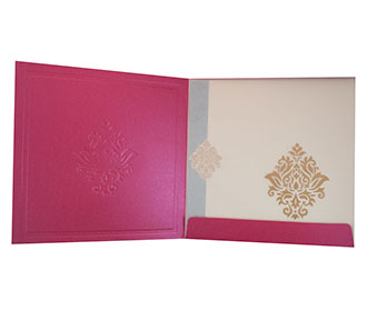 Indian Wedding Card in Square in Pink with Golden Motifs