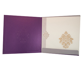 Indian Wedding Card in Square in Purple with Golden Motifs