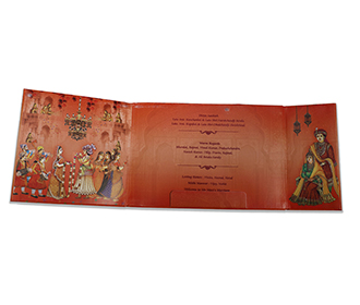 Indian wedding card with baraat and jaimala scene images