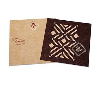 Indian wedding card with laser cut Geometric pattern in brown