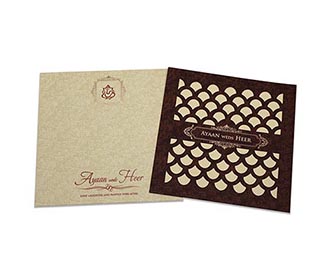 Indian wedding card with semi circular geometric patterns in brown