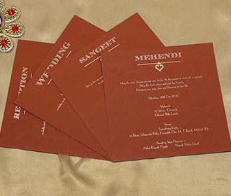 Indian Wedding Invitation Card in Brick Red Colour