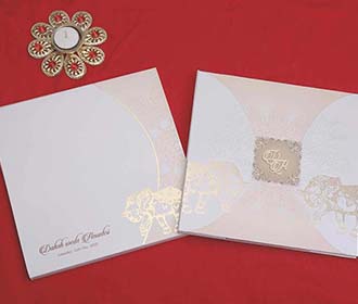 Indian Wedding Invitation Card in Ivory with Royal Elephants