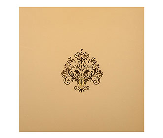 Indian Wedding Invitation in Beige Color with Golden Patterns