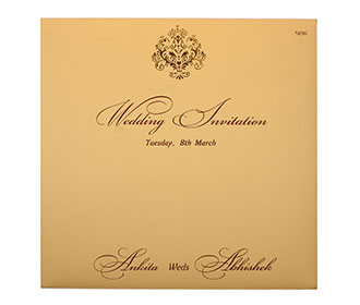 Indian Wedding Invitation in Beige Color with Golden Patterns