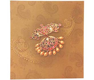 Indian Wedding Invitation in Brown & Maroon with Paisley design
