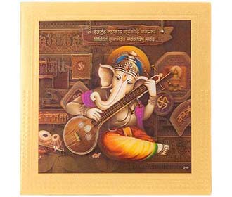 Indian Wedding Invitation in Golden with 3D image of Ganesha