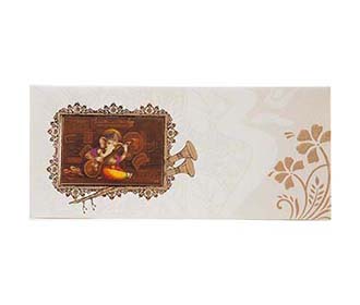 Indian wedding invitation in Ivory & Golden with Floral patterns