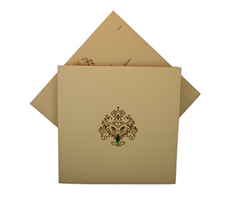 Indian Wedding Invitation in Olive Green with Golden Patterns