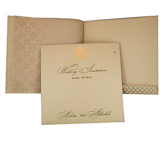 Indian Wedding Invitation in Olive Green with Golden Patterns