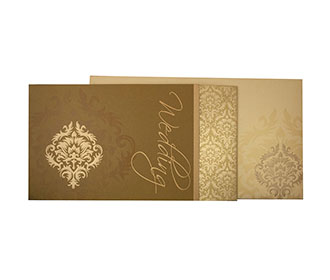 Indian Wedding Invitation in Olive Green with Motifs in Golden