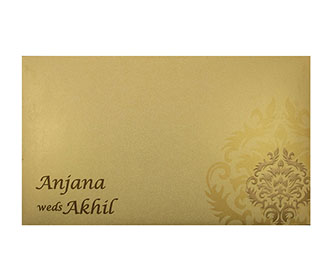 Indian Wedding Invitation in Olive Green with Motifs in Golden