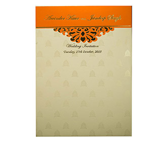 Indian Wedding Invitation in Orange with Golden motifs