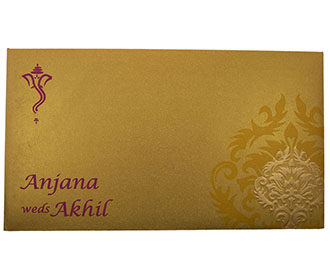 Indian Wedding Invitation in Pink with Motifs in Golden