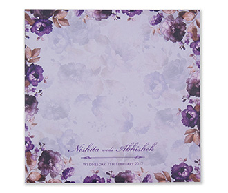 Indian wedding invitation in Purple with rose flowers
