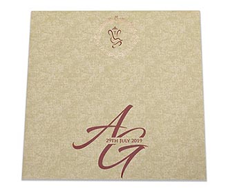 Indian wedding Invitation with circular geometric patterns in brown