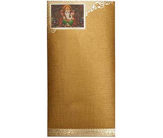 Indian Wedding Invitation with golden patterns and 3D ganesha