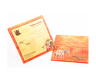 Indian Wedding invitation with images of a Royal Palace