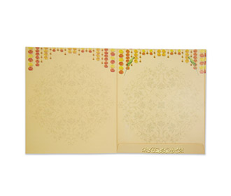 Indian wedding Invitation with marigold flowers and parrots
