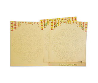 Indian wedding Invitation with marigold flowers and parrots