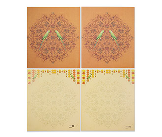Indian wedding Invitation with marigold flowers and parrots