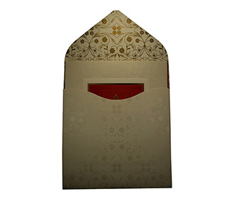 Indian Wedding Invite in Ivory and Rich Red and Floral Patterns
