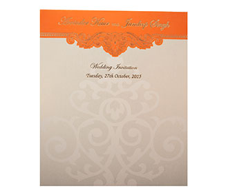 Indian Wedding Invite in Orange with motifs in Golden