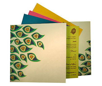 Indian Wedding Invite with Peacock Feather designs