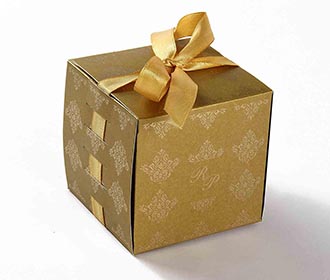 Indian Wedding Party Favor Box in Golden with the Ribbons