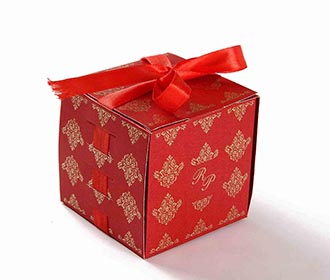 Indian Wedding Party Favor Box in Red with the Ribbons