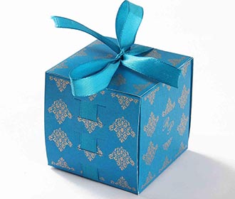 Indian Wedding Party Favor Box in Sky Blue with the Ribbons
