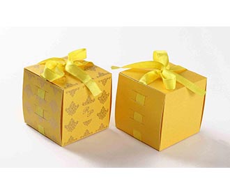 Indian Wedding Party Favor Box in Yellow with the Ribbons
