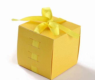 Indian Wedding Party Favor Box in Yellow with the Ribbons