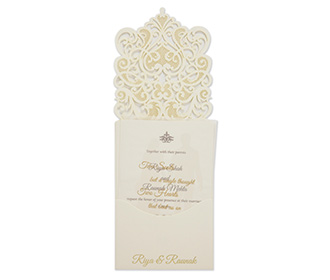 Intricate laser cut design wedding invitation card in cream colour