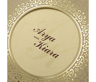 Invitation with a decorated circular frame in biscuit colour