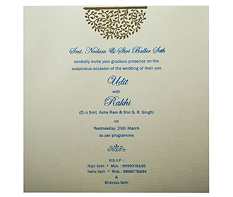 Invite in Blue with a Gate fold and Laser cut Ganesha