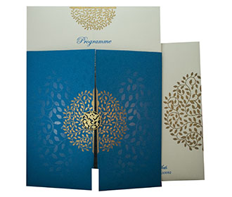 Invite in Blue with a Gate fold and Laser cut Ganesha