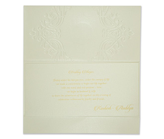 Ivory coloured Indian wedding invitation with floral motifs
