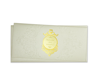 Ivory coloured Indian wedding invitation with floral motifs