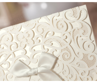 Ivory Laser Cut Flower with Bow knot Classic Wedding Invitations