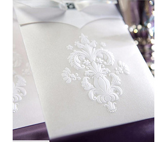 Ivory White Floral Pattern Engagement Wedding Invitation with Bowknot