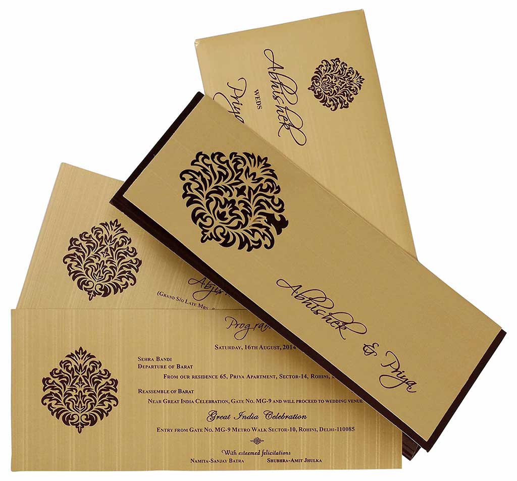 Indian Wedding Card In Brown And Golden With Cutout Design ...