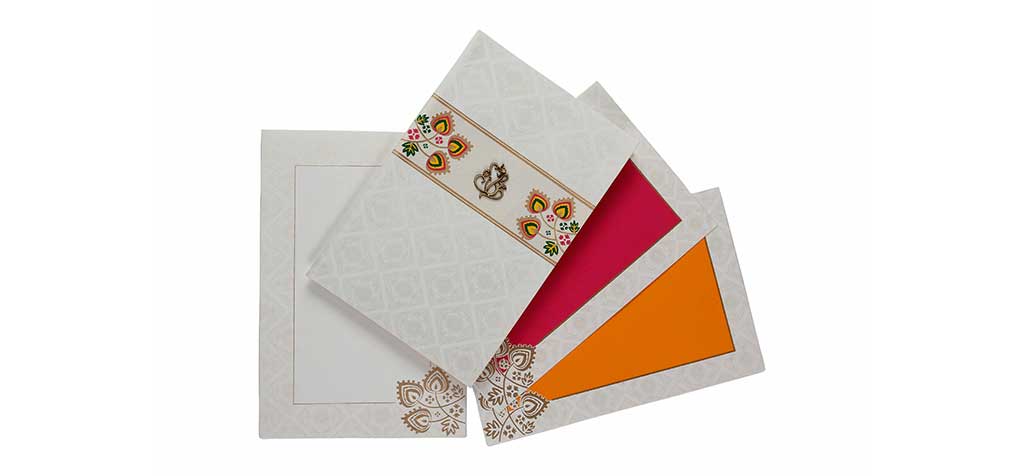Multicolor Hindu Wedding Card with Laser Cut-out Design