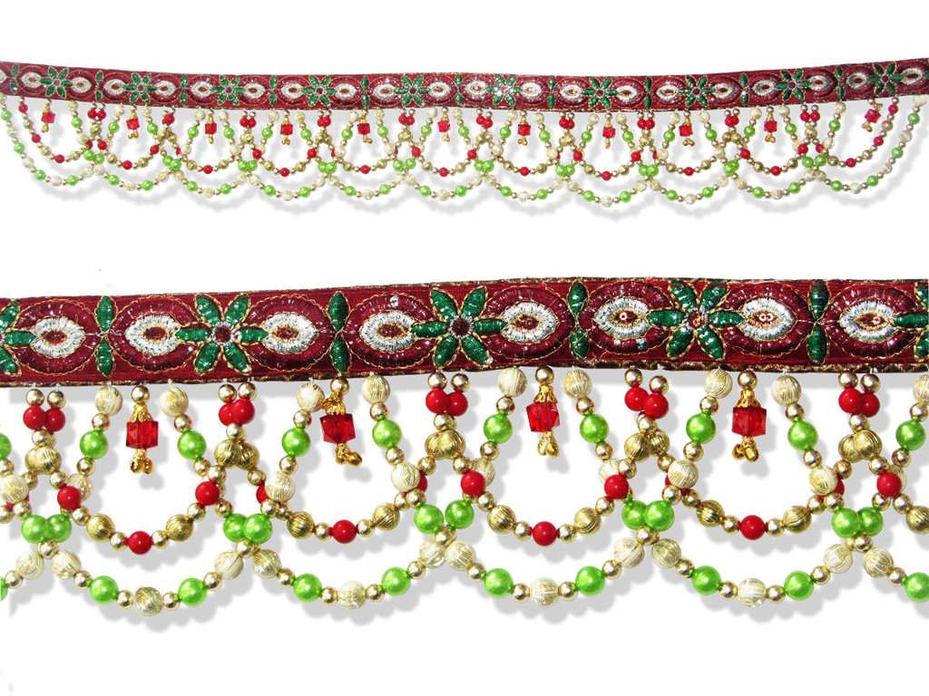 Bandhanwar with Green Red and Golden beads - Click Image to Close